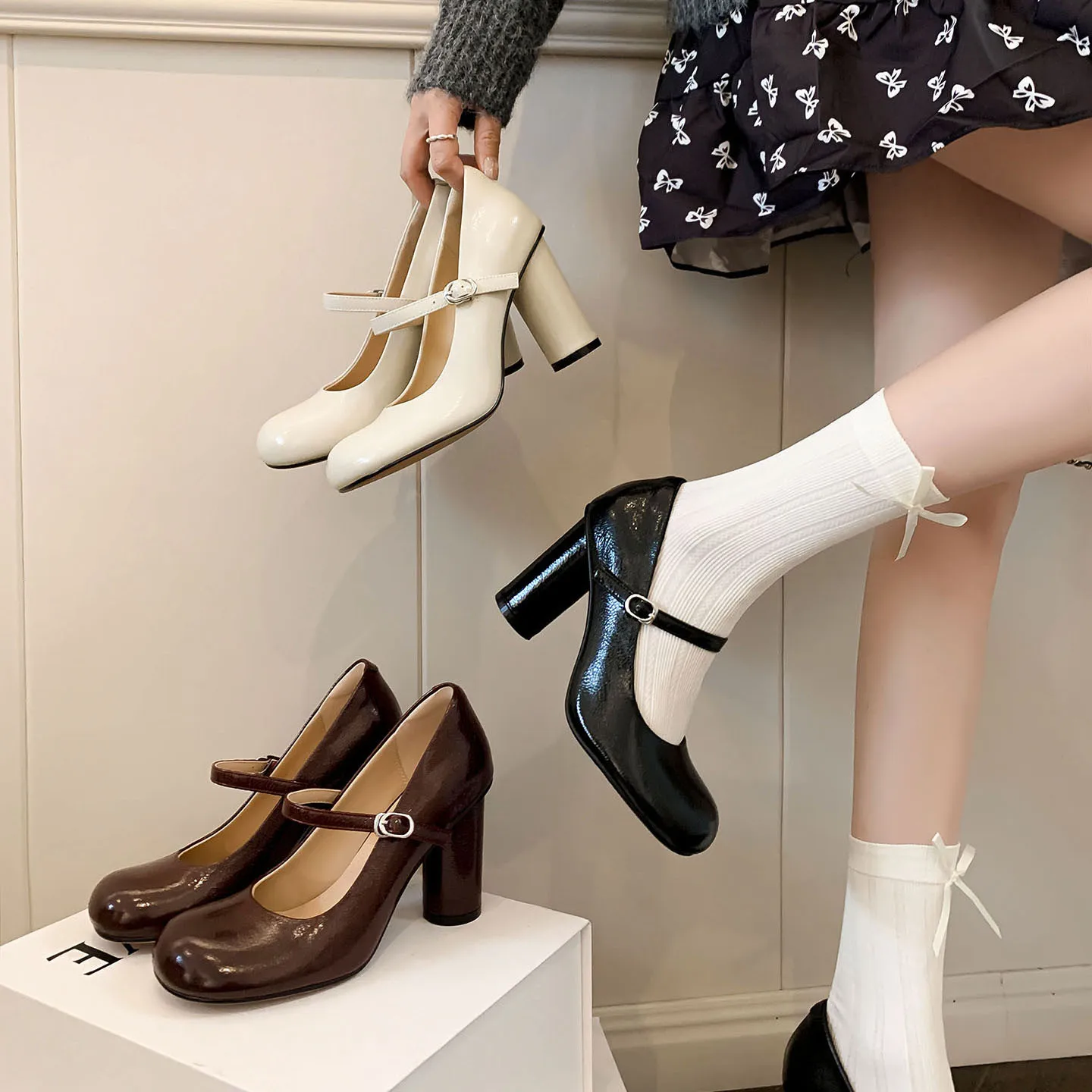 MKKHOU Fashion Pumps New High Quality Genuine Leather Shoes Round Head Shallow Mouth High Heels Shoes Women's Heels Shoes