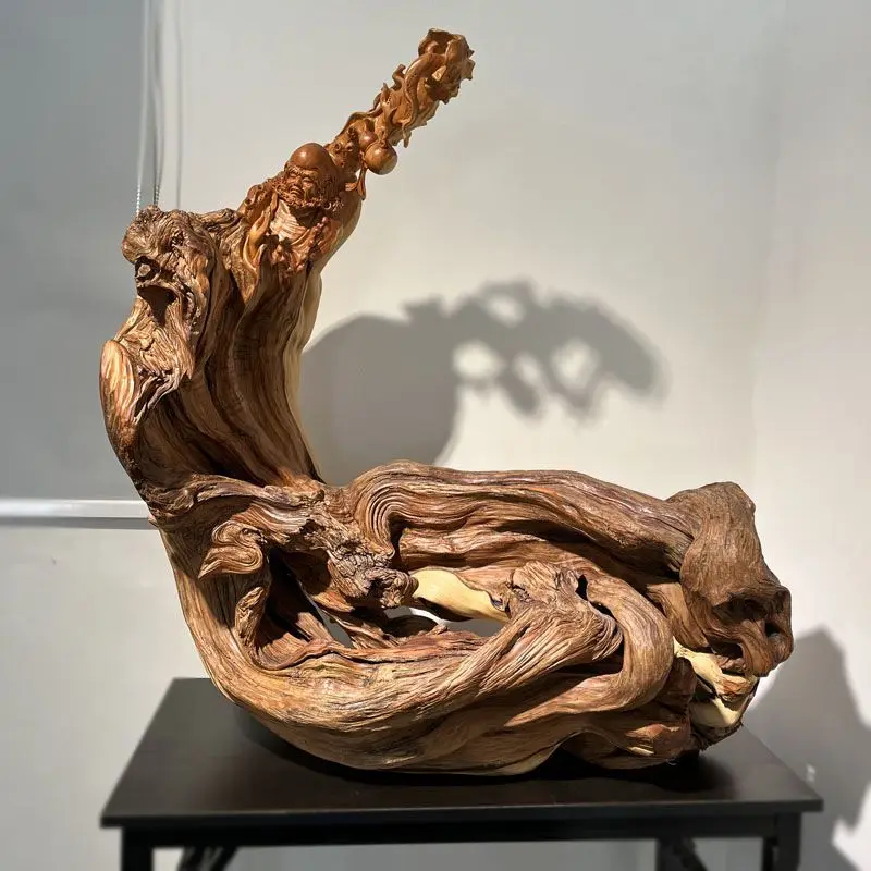 

Wood root carving figure crossing the river Dharma ancestor wood carving ornament length 80 width 35 height 85