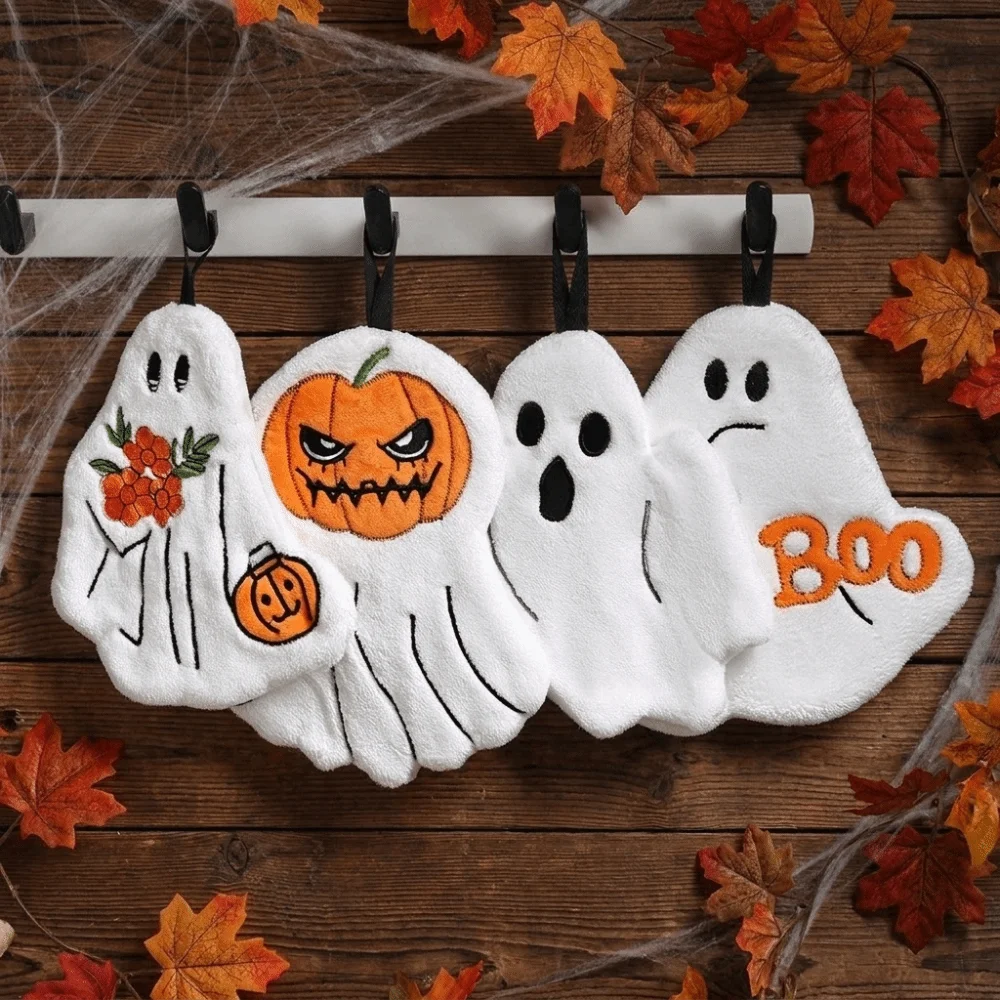 Creative Ultra Absorbent Halloween Hand Towels Coral Fleece Quick Drying Kitchen Towels Cartoon Soft Pumpkin Towel Restaurant