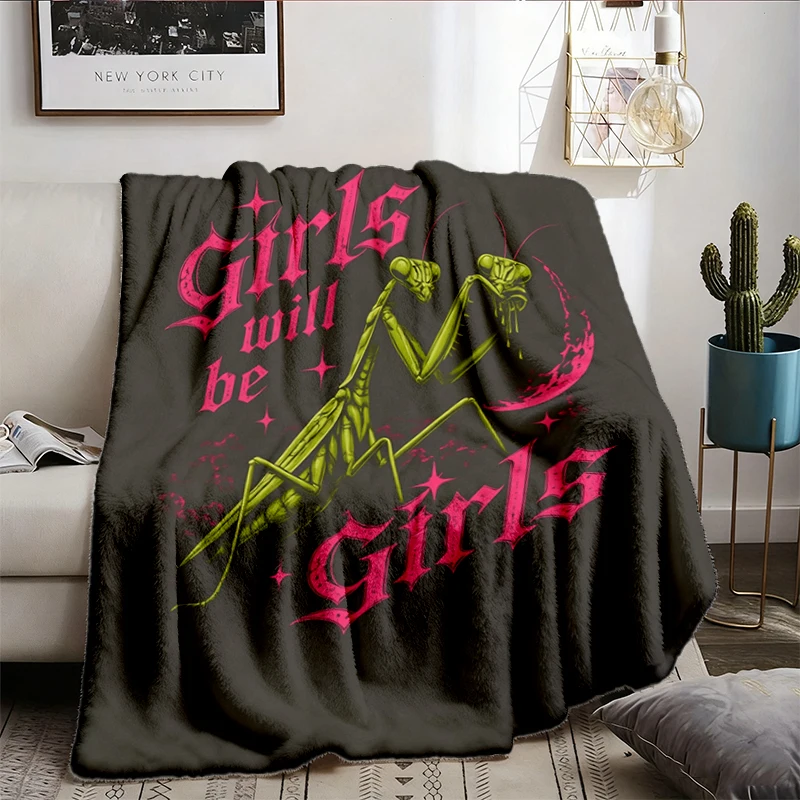 Will Be Comfy Blanket, Praying Mantis Graphic Flannel Blanket, Funny Feminist Flannel Throw, Y2K Alternative Bug Lover G