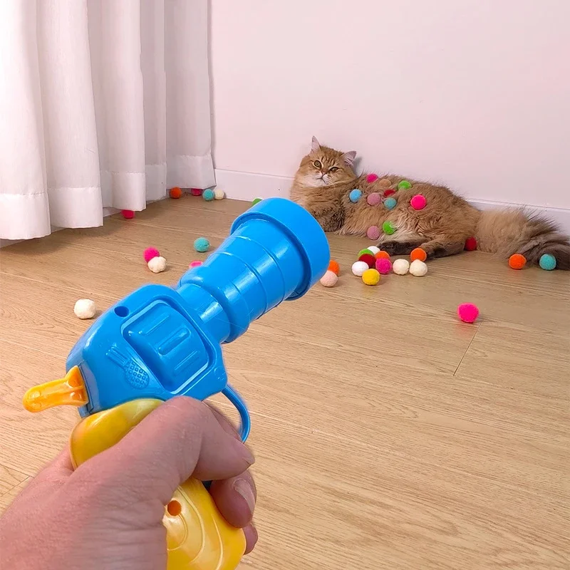 Cat Plush Ball Shooting Gun Silent Toy Interactive Relief Self Hi Fun Micro Elastic Static Sticking Fur Set Color Random 