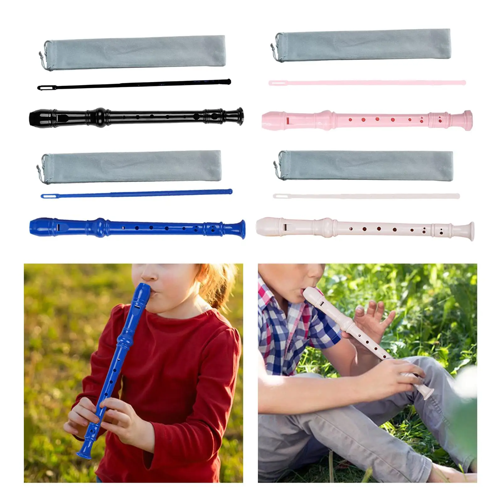 Soprano Recorder Set Flute with Cleaning Rod and Storage Bag 8 Hole for Adults Home Entertainment Instrument Players Amateurs