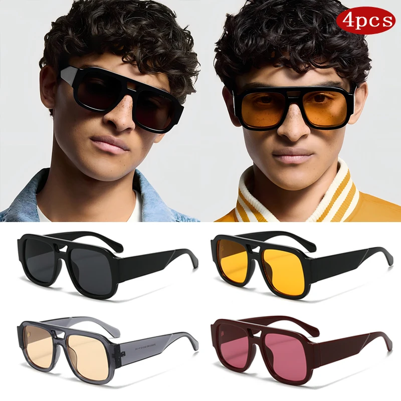 Kacamata Hitam Mobil 4 Pak Kacamata Hitam Persegi Klasik Wanita Bingkai Besar Kacamata Jembatan Ganda Warna Permen Kaki Lebar Warna Luar Ruangan