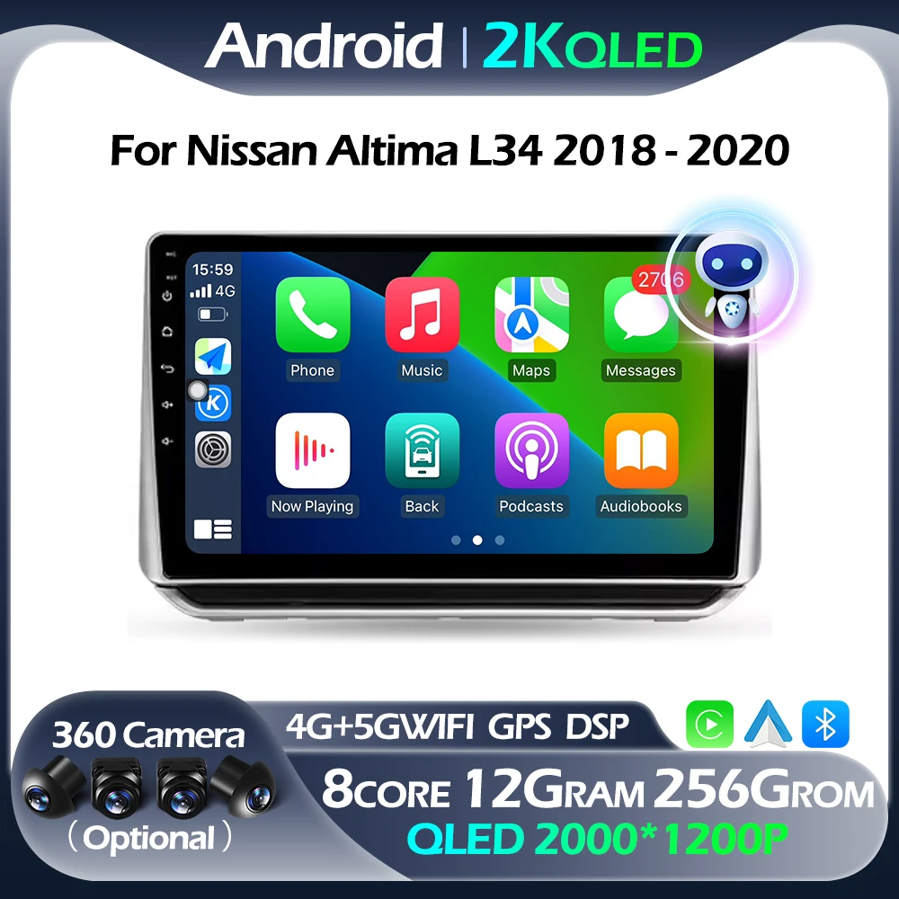 

Для Nissan Altima L34 2018 - 2020 GPS навигация Авторадио мультимедийный Carplay Android авто 5GWIFI BT RDS DSP