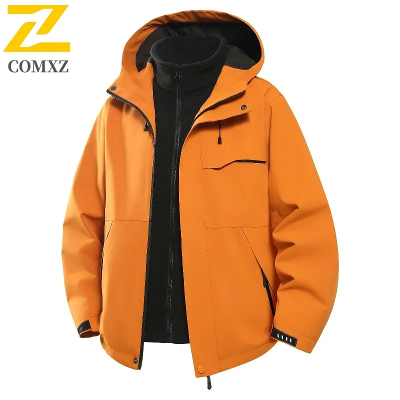 

COMXZ Мужская куртка, повседневная ветрозащитная теплая куртка с капюшоном для альпинизма, 3 в 1, удобная легкая осенне-зимняя одежда для кемпинга