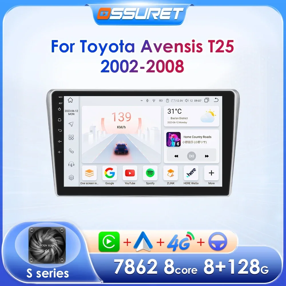 7862 2din Android 12 car Radio Carplay For Toyota Avensis T25 2002-2008 CAR Multimedia Video Player GPS Stereo WIfi Head Unit