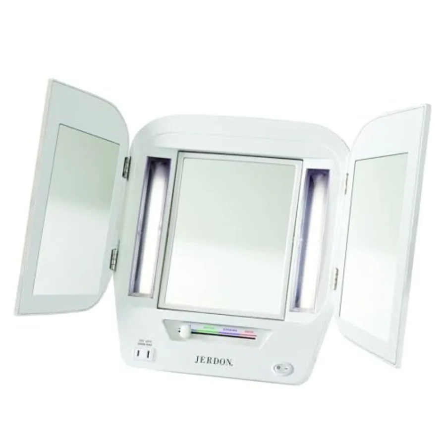 

Tri-Fold Makeup Mirror with Lights - Vanity Mirror with 5X Magnification and Multiple Light Settings - Base - Model