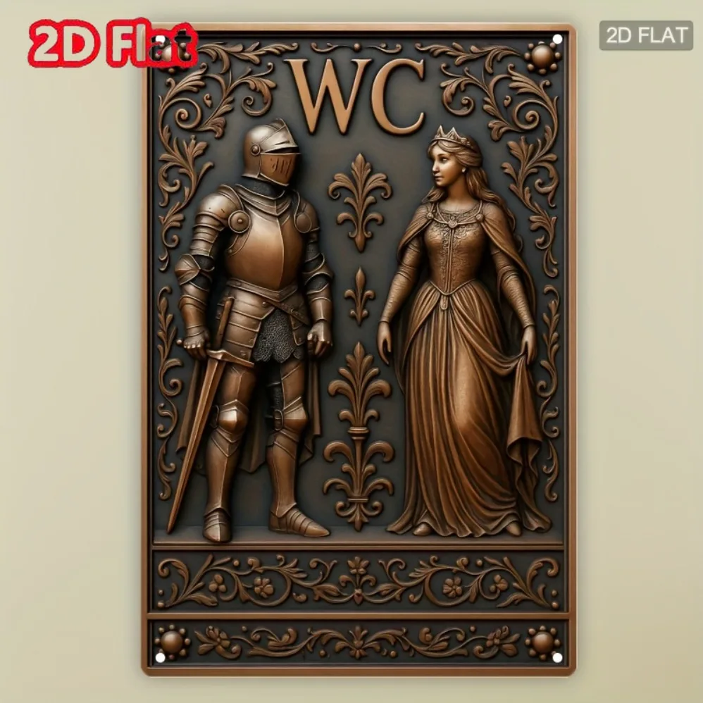 2D Medieval Knight & Princess Iron Wall Sculpture, Antique Rustic Ornate Motif, Home Decor