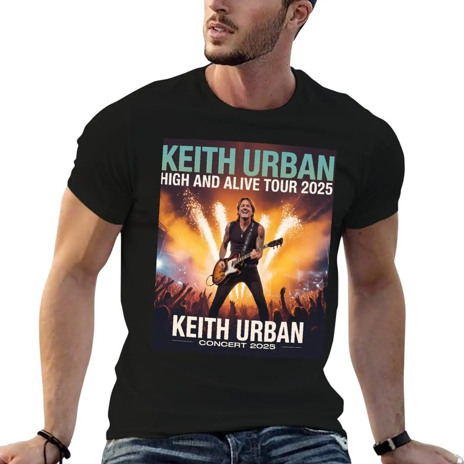 T-shirt Keith Urban High And Alive Tour 2025, T-shirt grande taille de couleur unie