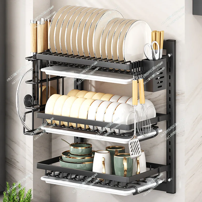 Damping Buffer Kitchen Storage Rack Smooth Lift Bowls Shelf Stainless Steel Kitchen Hanging Cabinet Lifting Dishes Pull Baskets