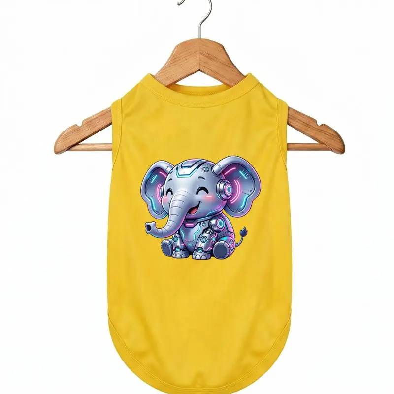 

Summer Pet Vest Hip Hop Robot Elephant Print Breathable Dog Clothes