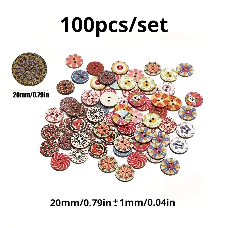 100pcs, 20mm Vintage Wooden Buttons Colorful Painted Craft Wood Decorative Buttons DIY Sewing For Decorative, Sewing Crafts DIY