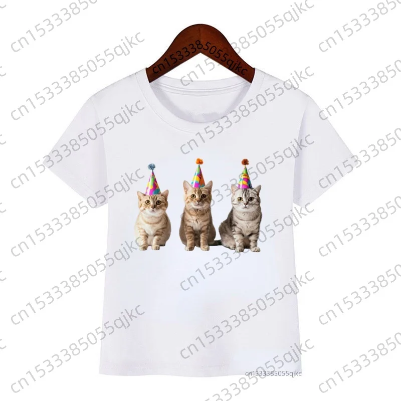 Cute Cat Happy Birthday Children's T-shirt Boys and Girls Party Costume Top
