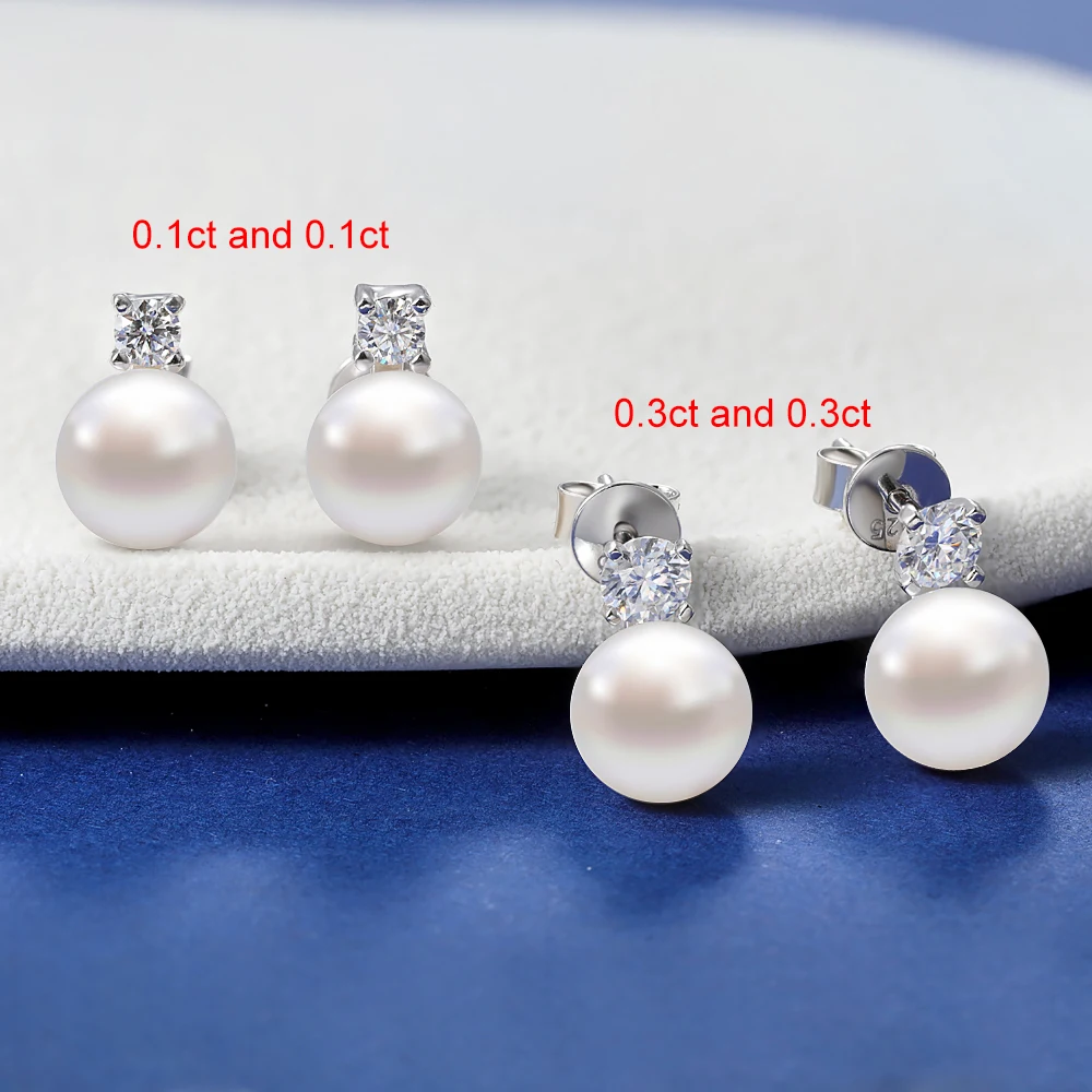 Houtros 0.1/0.3 Carat Moissanite Stud Earrings For Women Freshwater Pearl Drop Earring 925 Sterling Silver Fine Jewelry with GRA