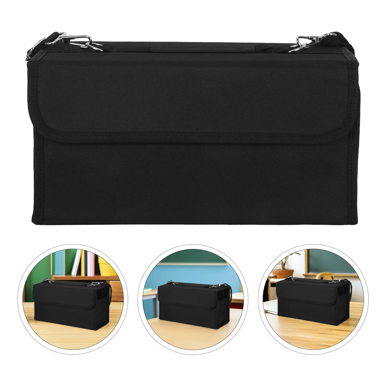 

80 Slots Marker Storage Bag Black Solid Color Portable Case Carrying Handle Adjustable Detachable Strap Organizer For Art Craft