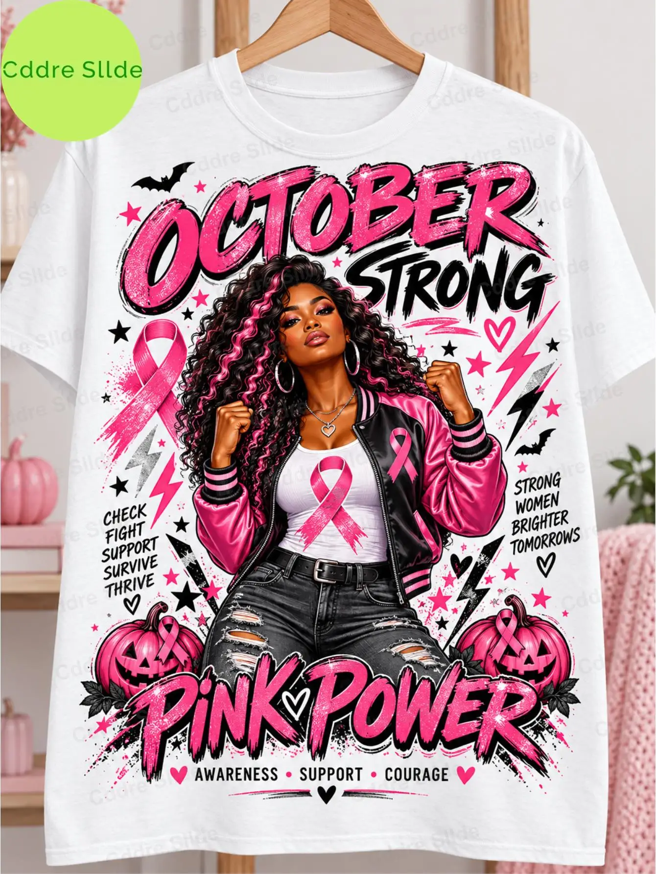 Unisex Fun T-Shirt Y2K Style Casual Short Sleeve Round Neck Top in October We Wear Pink Breast Cancer Awareness Cute Pumpkin Design Comfortable Summer Vacation Or Daily Wear
