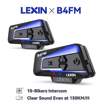Lexin B4FM-X Bluetooth motorfiets-intercom helm-headsets, BT 5.0 draadloze communicatie-interphone muziek delen 10 rijders