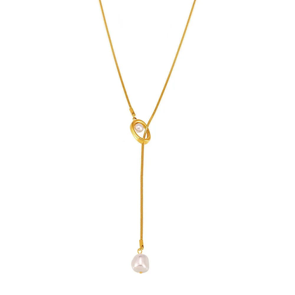 Adjustable Long Necklace For Women 18k Gold Plated Waterproof No Tarnish Women's Stainless Steel Sweater Chain Necklaces