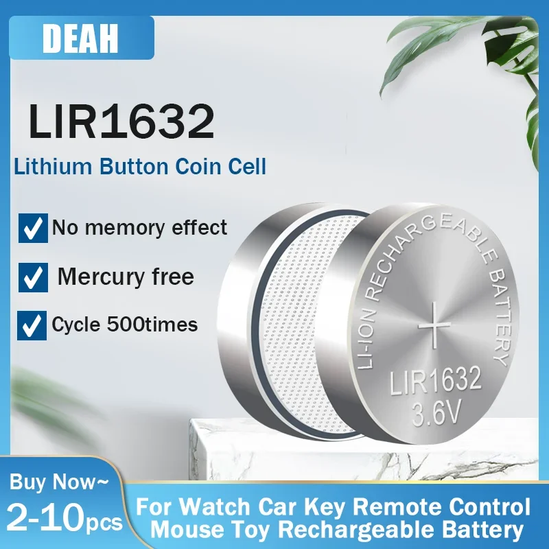 2-10PCS LIR1632 LIR 1632 3.6V Lithium Rechargeable Battery For Toy Watch Sacale Car Remote Keys  CR1632 DL1632 Button Coin Cells