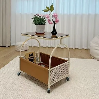 

Современный стеклянный боковой столик — мобильная тумбочка/прикроватная тележка с колесами, торцевой столик для гостиной, прочный стальной каркас и столешница из закаленного стекла
