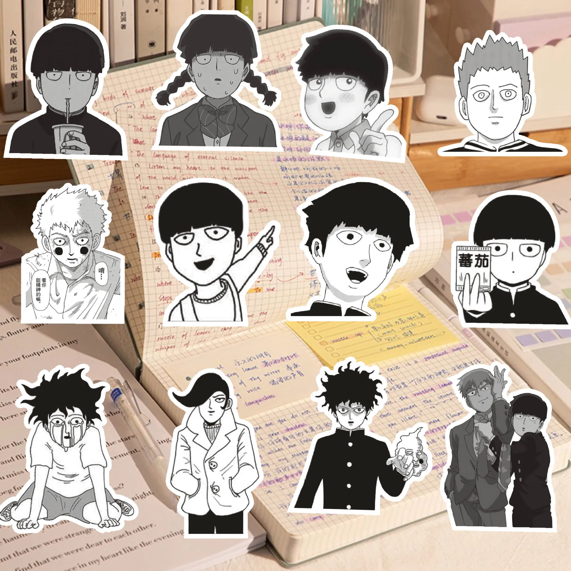 70 sztuk Mob Psycho 100 naklejki czarno-biały komiks peryferyjny walizka kubek wody gitara Laptop dekoracyjne naklejki