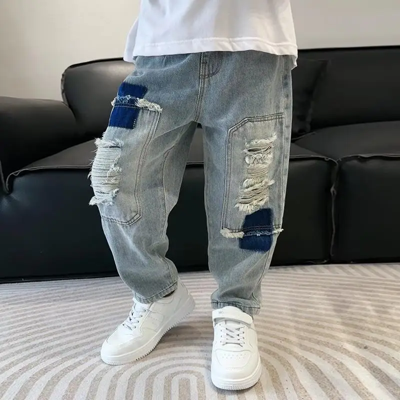 Boys Jeans Pants 2026 New Spring Autumn Casual Long Trousers Trendy Fashion Kids Clothing Big Children Streetwear