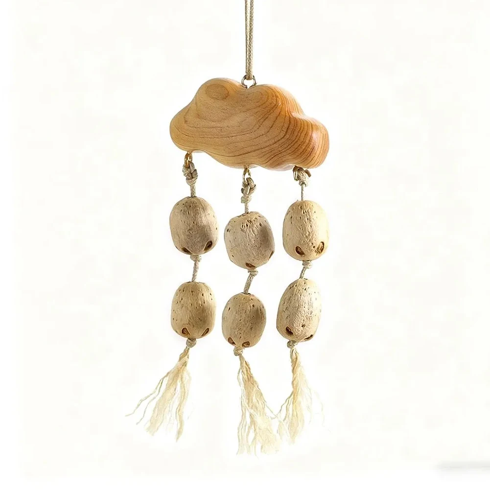 DIY Handmade Smile Cloud Nutshell Wooden Pendant Tassel Sound Audio Wind Chime For Car Mirror Window Home Hanging Decor Bag Gift