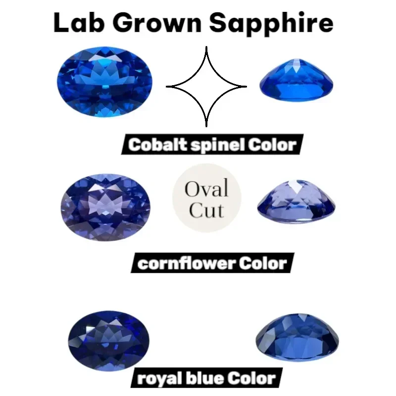Lab Grown Sapphire Oval Cut Blue Color Gems High Quality Low Cost For Jewelry Setting&Custom Design Selectable  Certificate