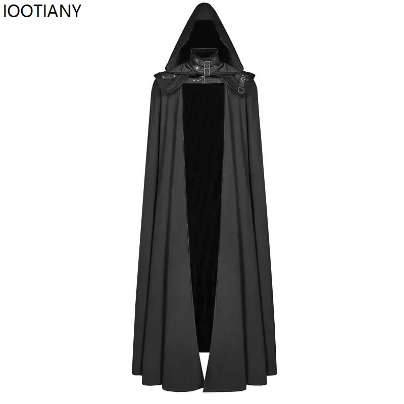 Cape de sorcière gothique à capuche médiévale, manteau Long pour hommes, jeu de rôle d'halloween, Cape de démon, couleur unie, rétro, vêtements amples de fête décontractés
