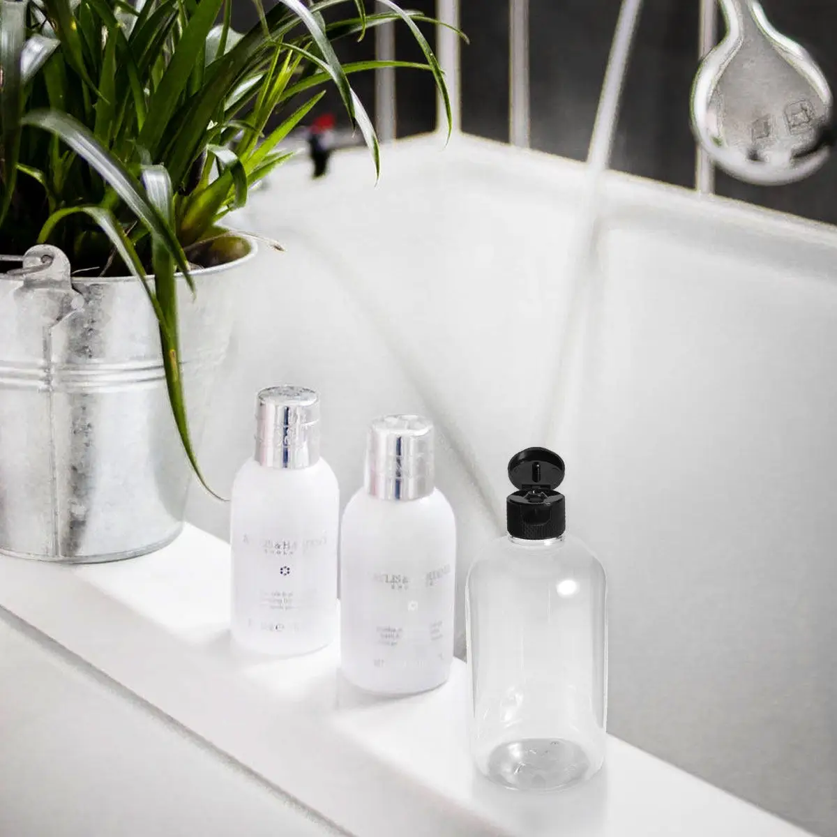 

4Pcs 350Ml Plastic Flip Cap Empty Bottles for Travel Refillable Portable Dispenser Lotion Serum Essential Oil Container