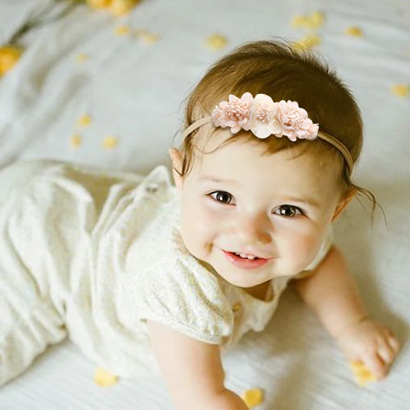 Diadema elástica de nailon para niña recién nacida, banda para el pelo de flores para niños pequeños, diademas suaves, accesorios para el cabello