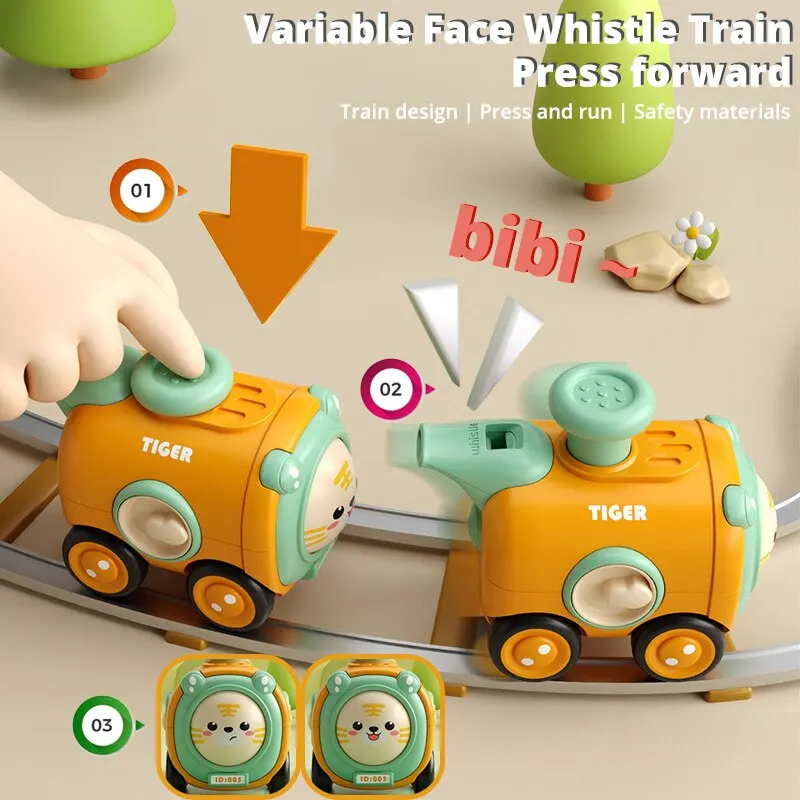 Inertial Toy Car Press Forward Mode Face-changing Train with Whistle ABS Material Fall-resistant Cartoon Car Gift for Kids