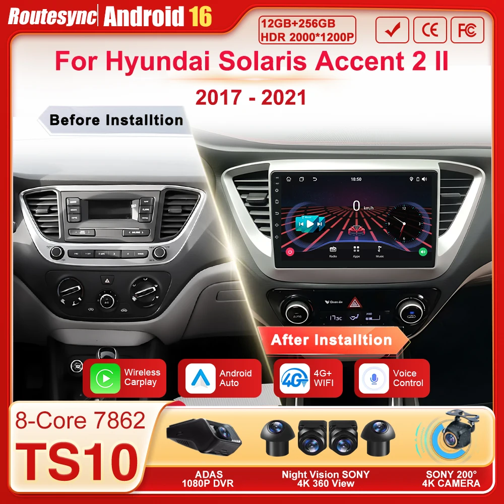 

Автомобильный мультимедийный проигрыватель для Hyundai Solaris Accent 2 II 2017-2021, Android 16, Carplay, динамики, GPS, 5G Wi-Fi, 8-ядерный процессор, BT, FM, DSP