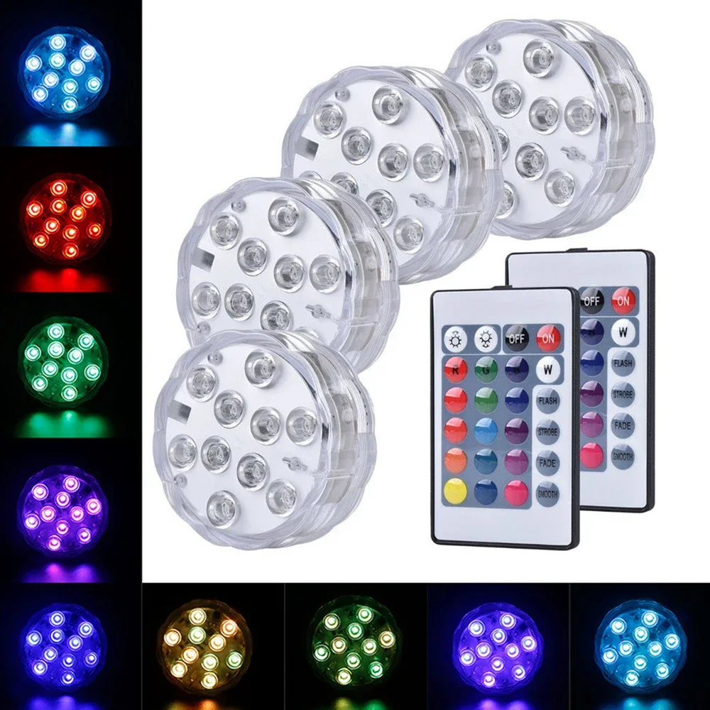 

10 LED RGB Led Submersible Light Underwater Night Lamp Battery Operated Garden Swimming Pool Light for Wedding Party Vase Bowl