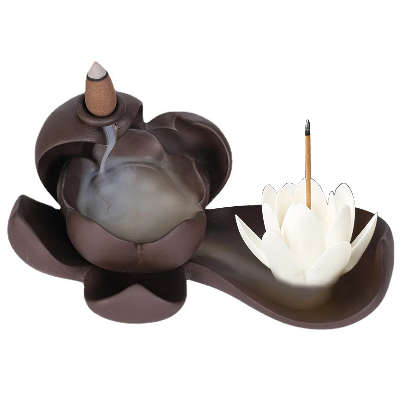 

Elegant Lotus Incense Burner Holder Ceramic Censer Handicrafts Aromatherapy for Home Decor Office A