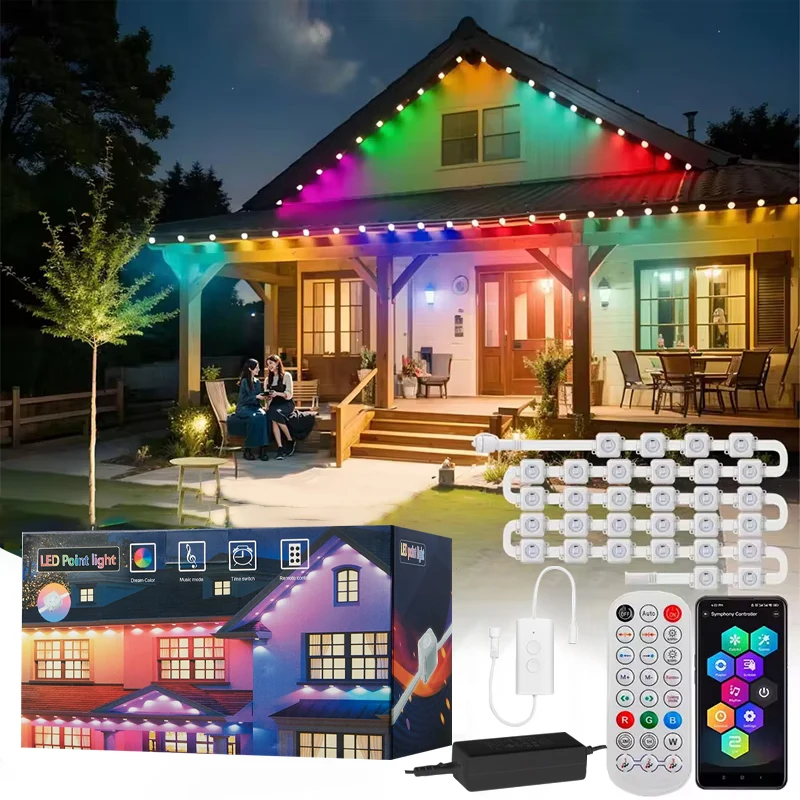 LED Permanent Outdoor Eave Light RGB IC Light Strip Waterproof for House Party Holiday Christmas Birthday Lighting