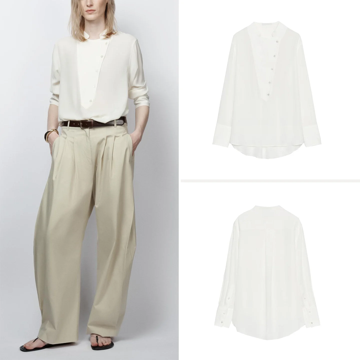 Women's Loose Long Sleeve round Neck Shirt Fashionable Summer New Arrival Button down Draped Shirt Casual Elegant Style