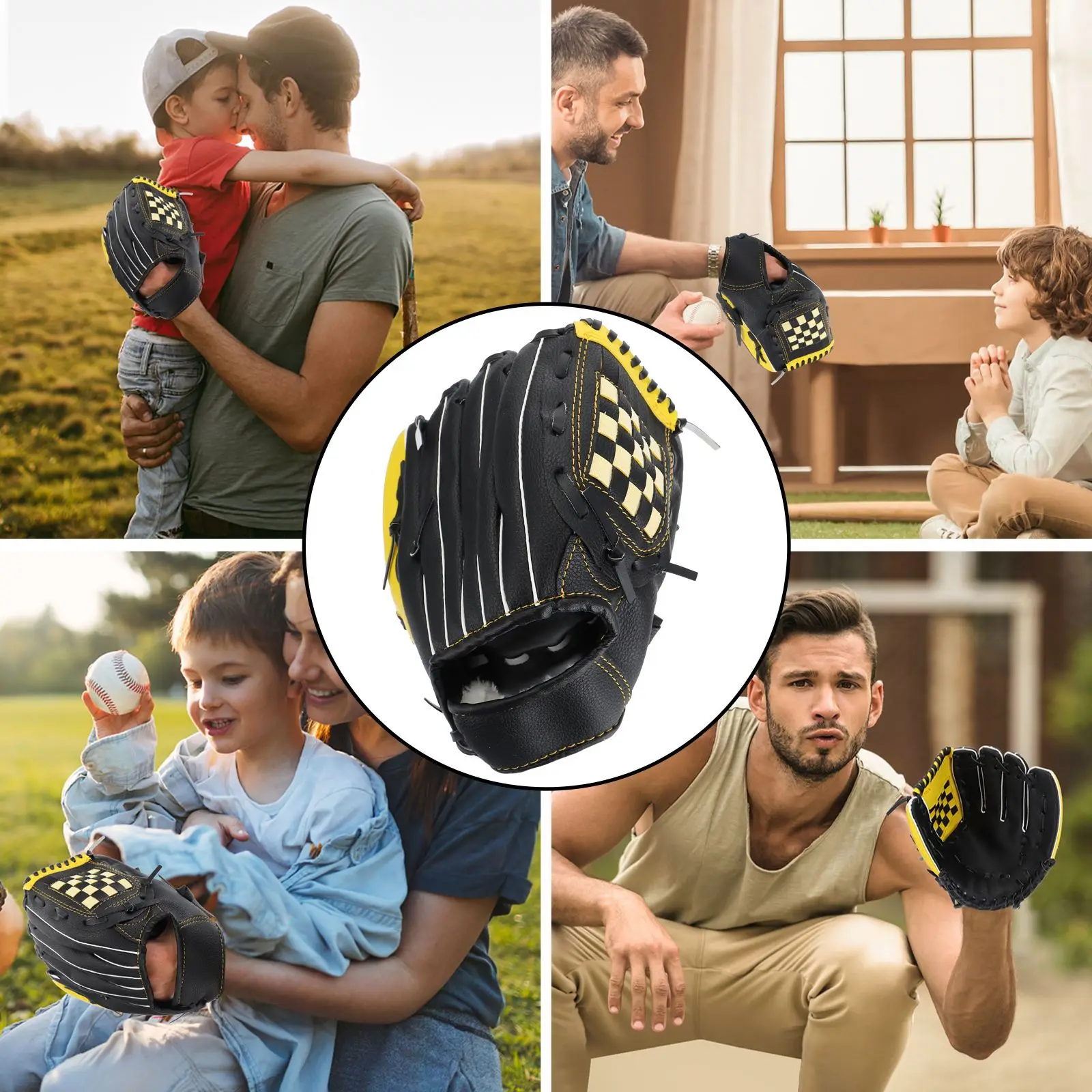 

1Pcs Baseball Glove Black Yellow Multi Function Use Strong Structure for Amateur Sports Protection Equipment Glove
