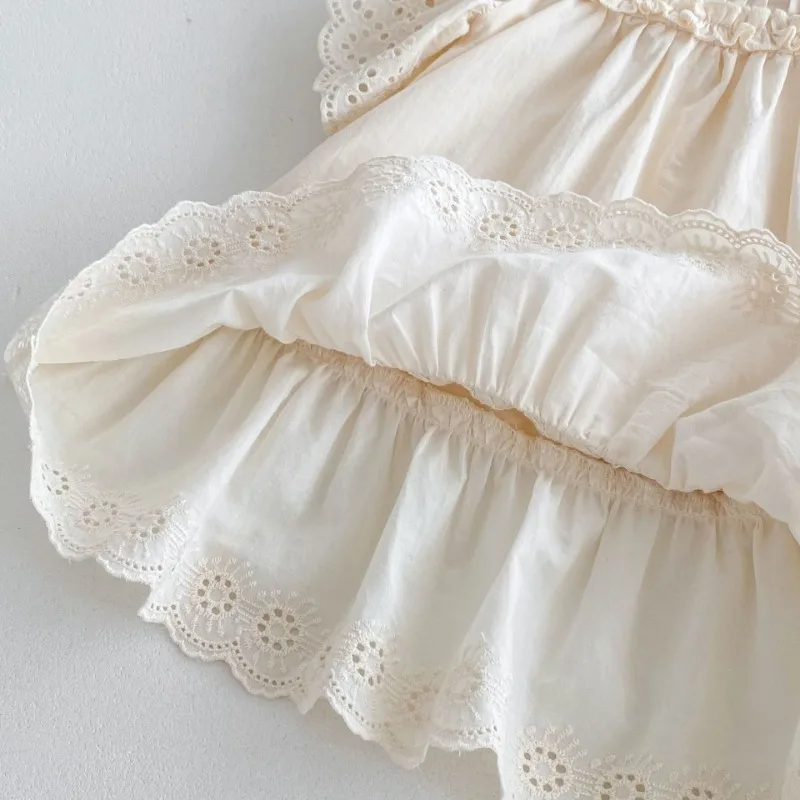 Summer Newborn Infant Baby Girls Lace Dresses Muslin Puff Sleeve Casual Cotton Loose Dress Kids Fashion Daily Baby Clothing