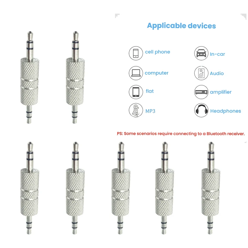 

4/10/40 Pcs 3.5mm Stereo Male-to-Male Audio Coupler – Suitable for Aux, Headphone & Speaker Cables