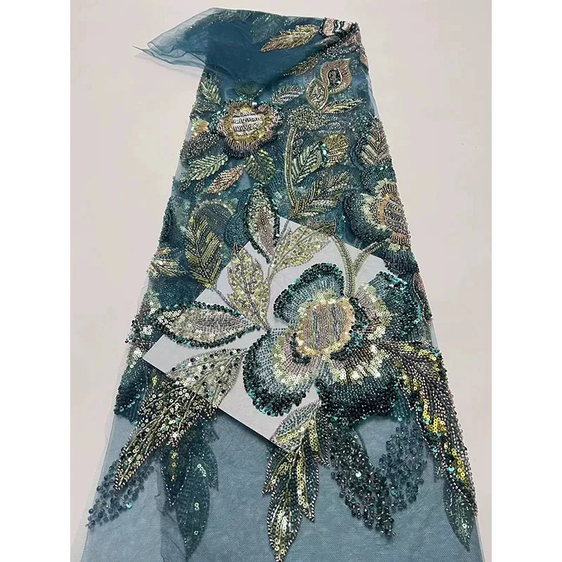 

5yard 3D floral sequin embroidery telas mesh fabric Wedding dress diy matirial fabric for clothing