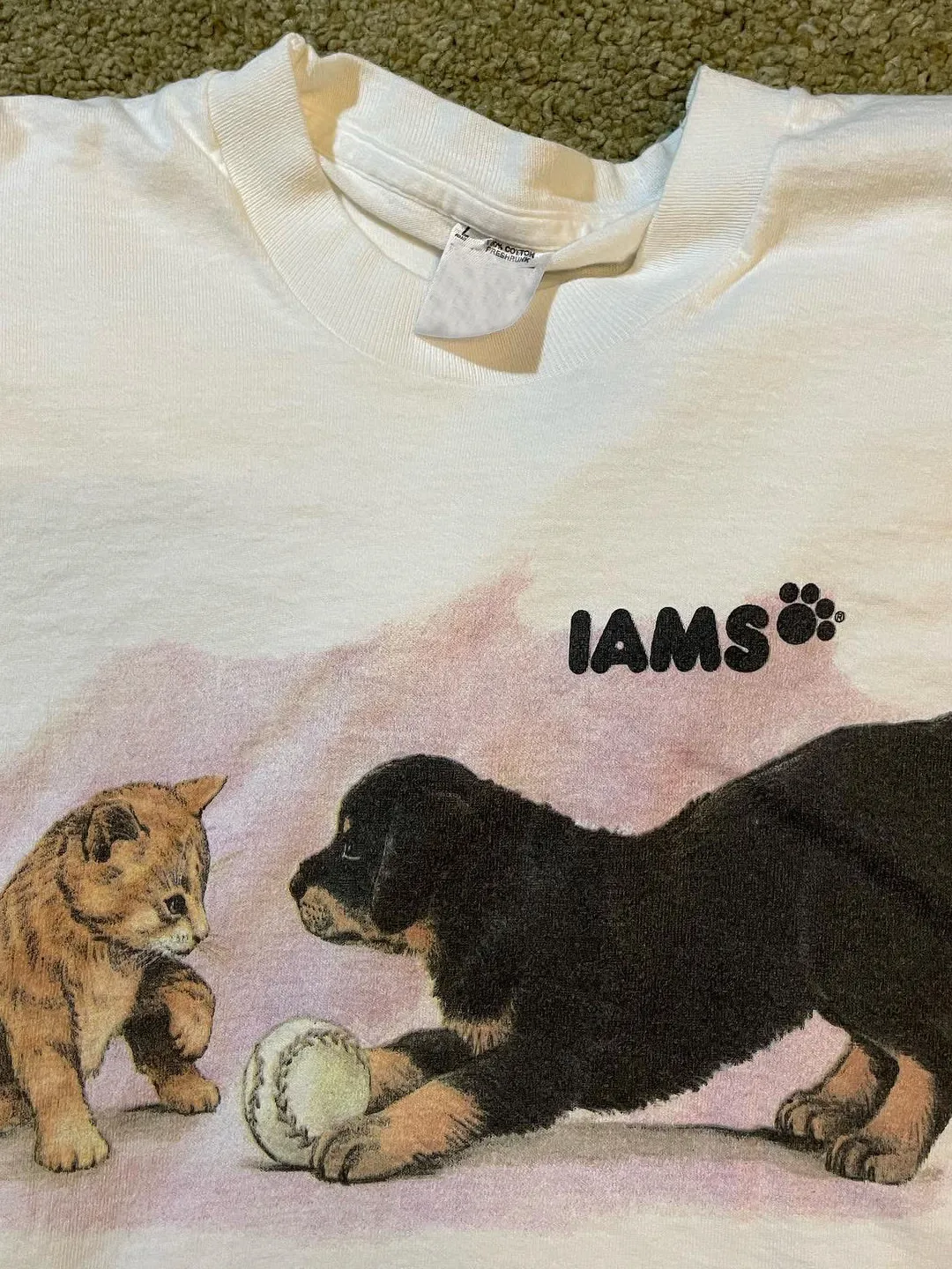White Printed T-Shirt Short Sleeve Unisex Cotton Breathable Skin-Friendly Pet Lover's Vintage Style  And Dog Interaction D...
