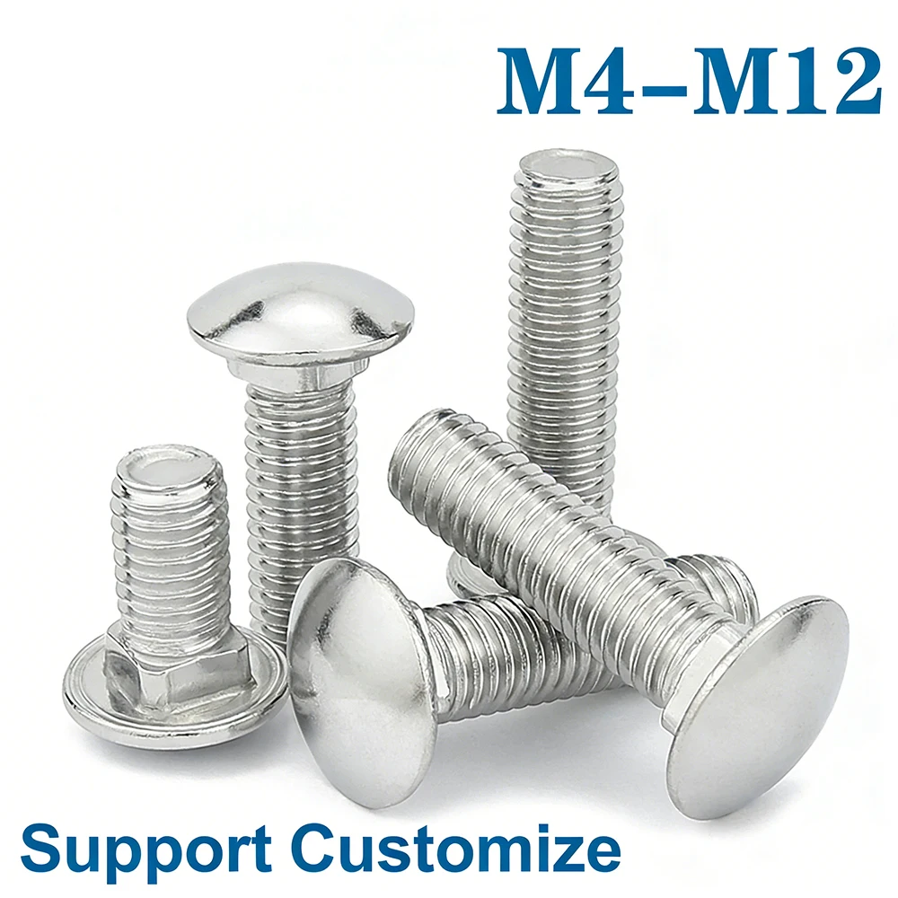 

2-10Pcs M4-M12 10 -100mm Carbon Steel Round Head Square Neck Carriage Screw Coach Bolt for Shelf Desk Support Customize