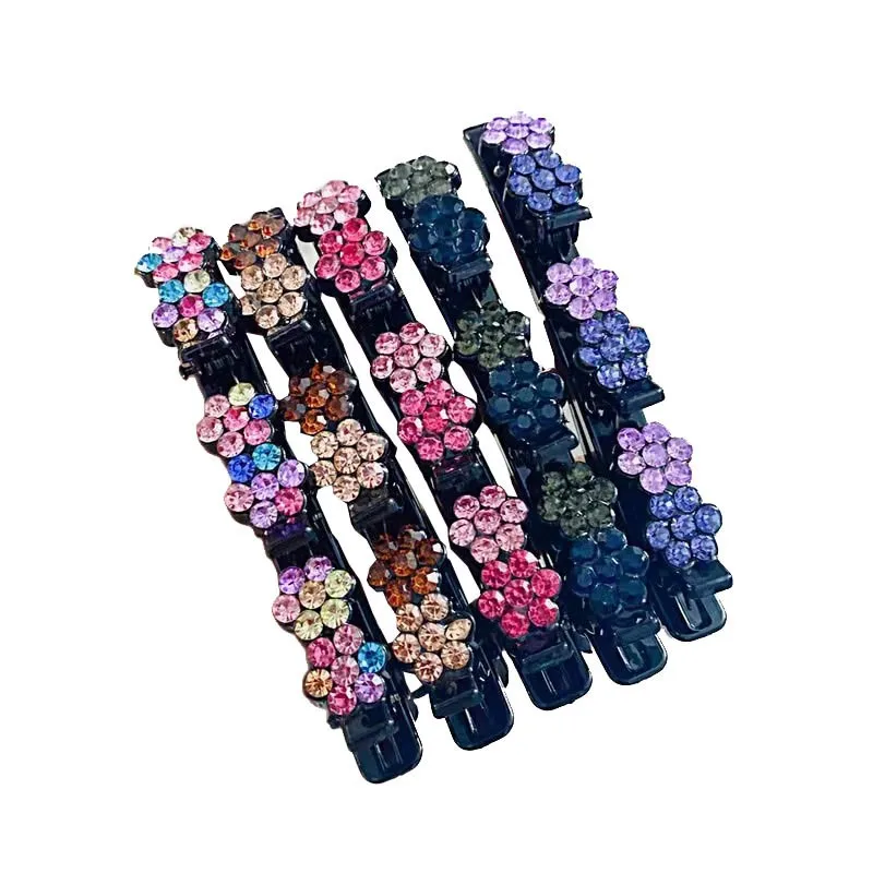 New Sparkling Crystal Stone Braided Hair Clips Satin Fabric Hair Bands Rhinestone Hair Clips Braided Hair Clip With Rhinestones