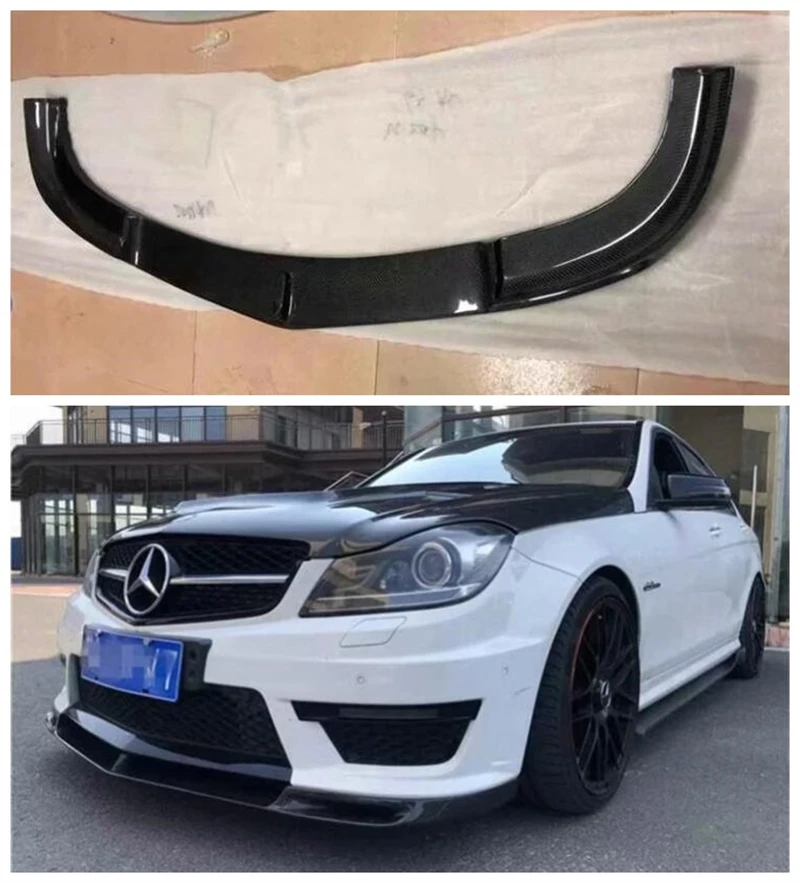 For Benz C Class W204 C63 2011 2012 2013 2014 Real Carbon Fiber Front Bumper Lip Rear Diffuser Spoiler Full Body Kit