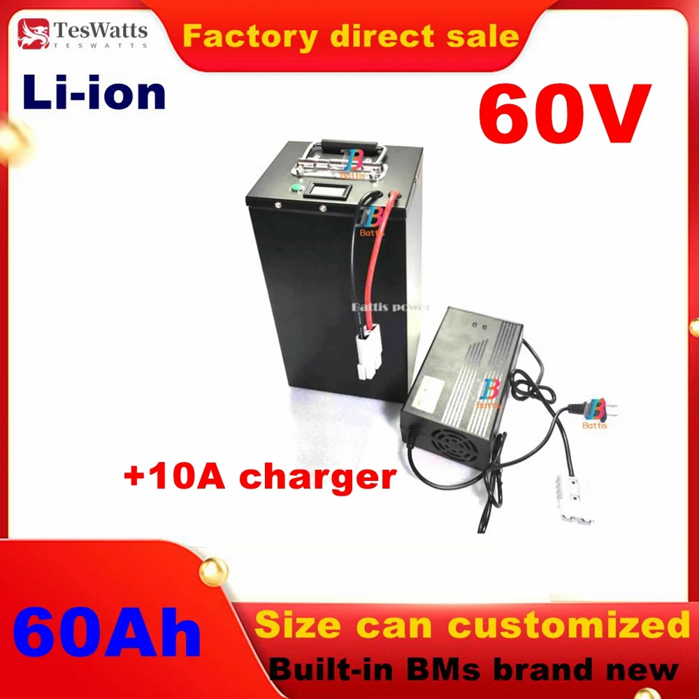 62.9V 60V 60Ah lithium battery BMS 17S 62.9V 63V li ion battery 3000w +10A charger