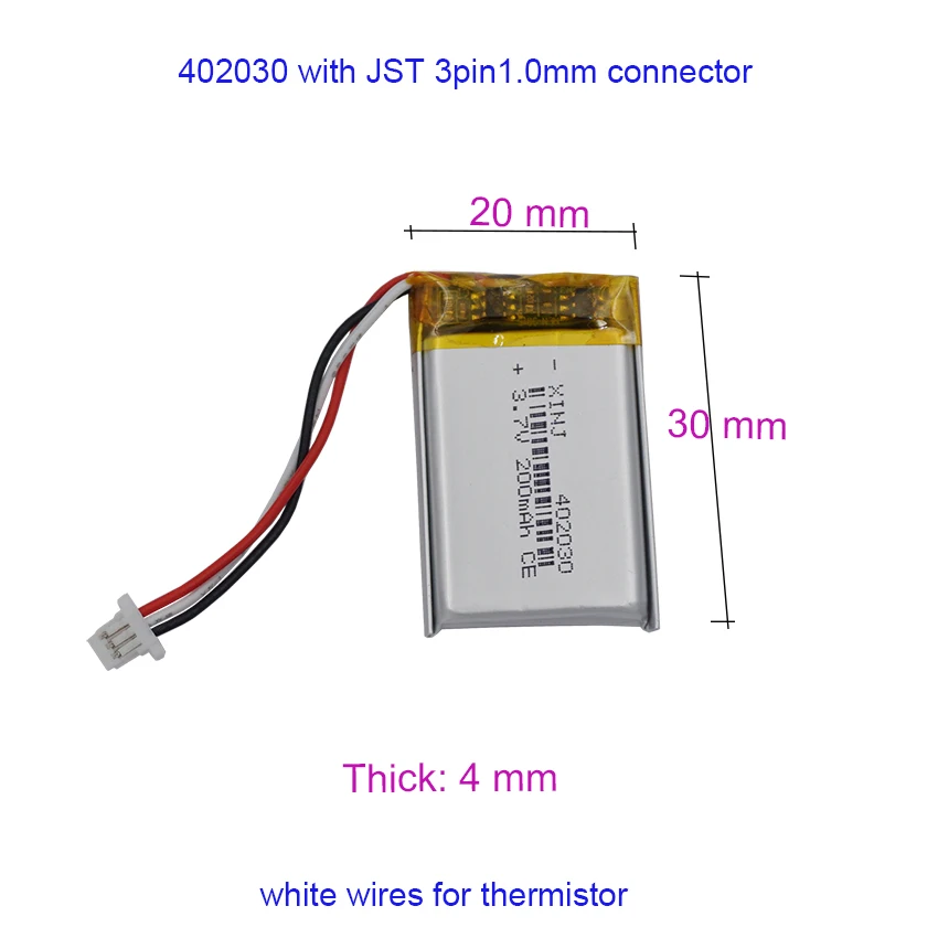 2 szt. 3,7 V 200 mAh 0,74 Wh polimerowy akumulator litowy wielokrotnego ładowania 402030   Wtyczka Li-ion JST 3Pin 1,0 mm do głośnika GPS DashCam