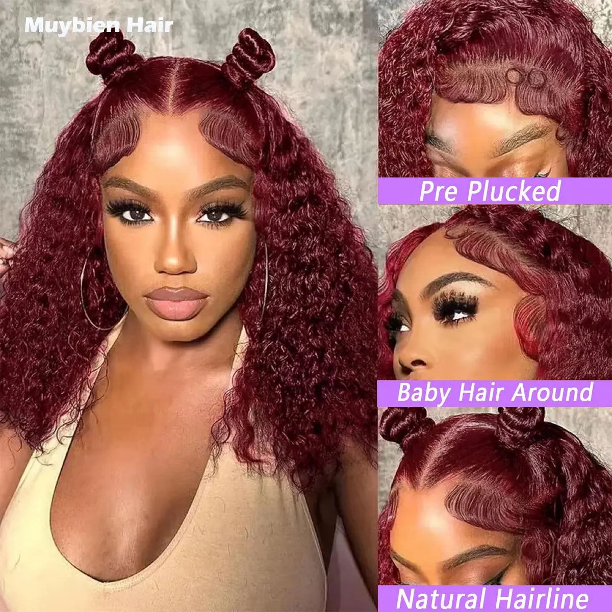 Wine Color Super Double Drawn 5by5 Burmese Curly Wig 100% Human Hair 99j Burgundy 13x6 13x4 HD Lace Front Curly Glueless Wigs