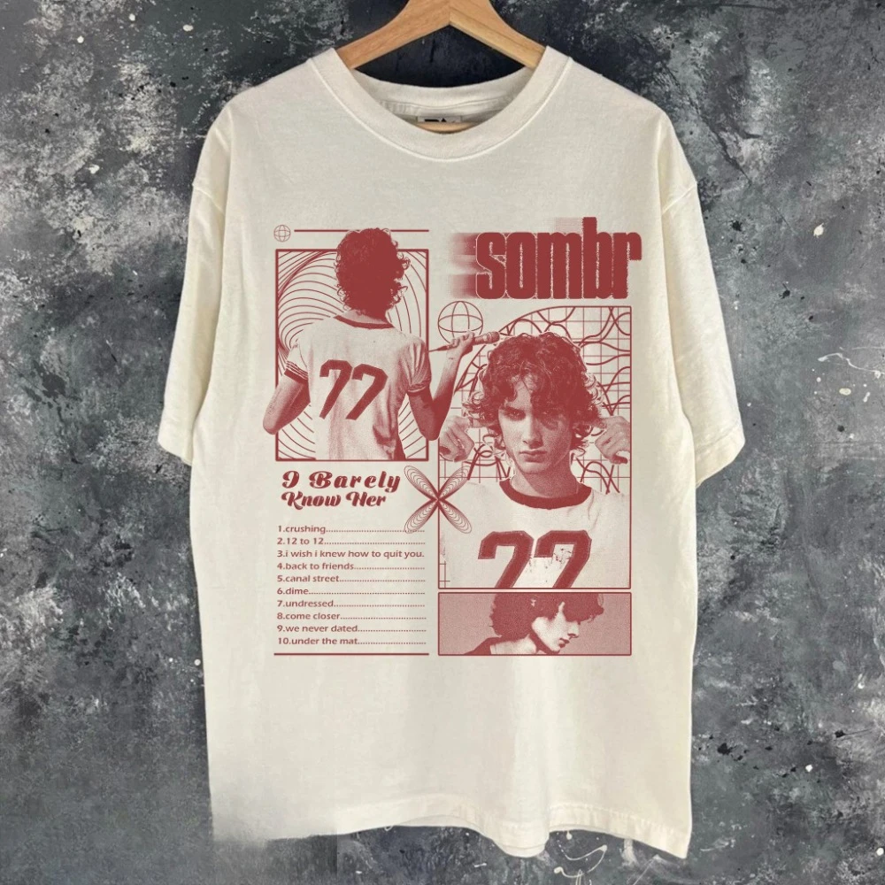 

Футболка Sombr Tour Music в стиле ретро, свободного кроя, высококачественная, из чистого хлопка, для пар, повседневная, в стиле харадзюку, оверсайз
