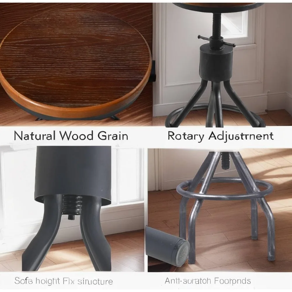 Industrial Vintage Bar Stool, Kitchen Counter Height Adjustable Pipe Chair, Cast Iron Stool, Swivel Bar Stool with Backrest